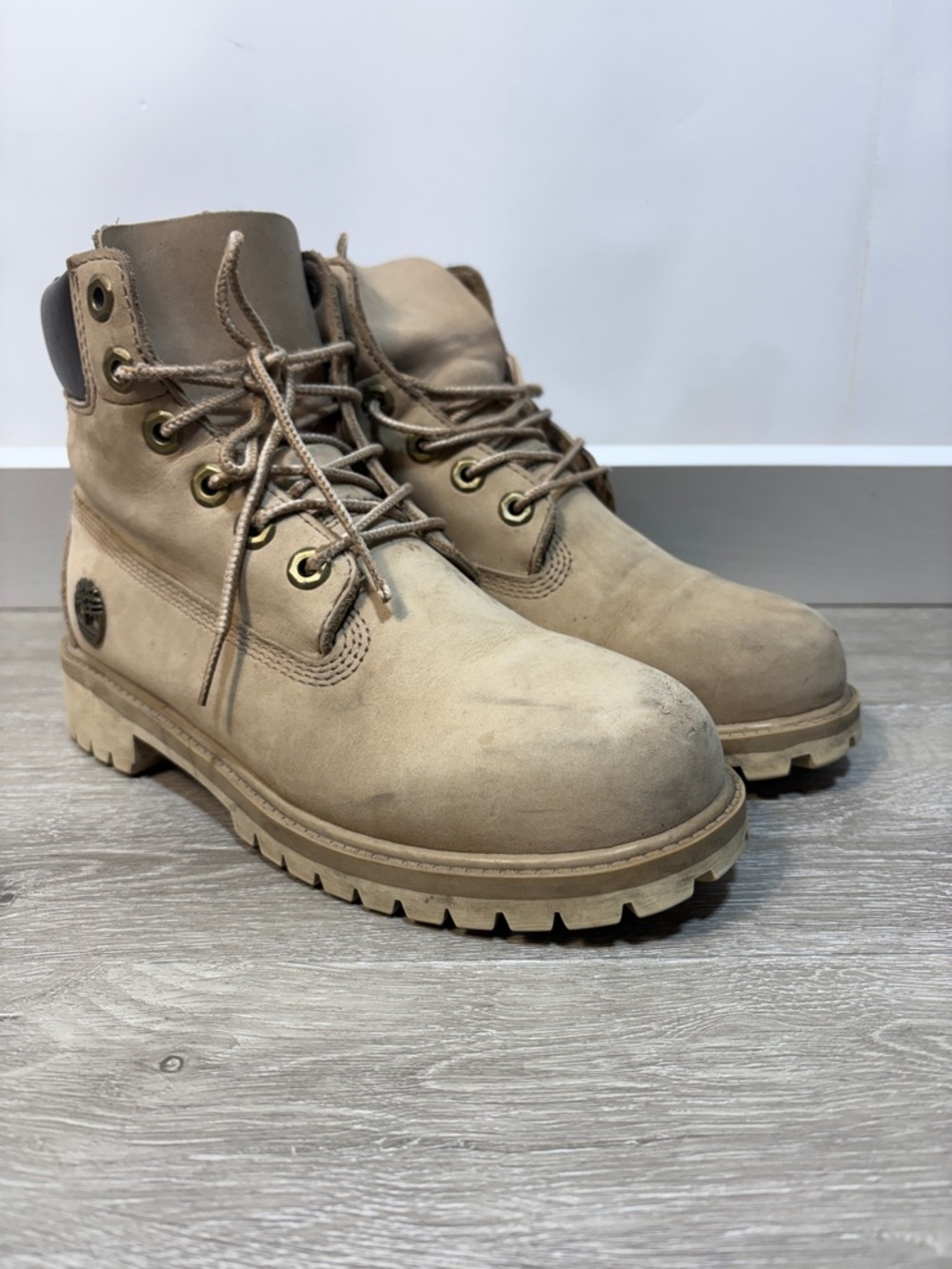 Timberland sand beige leather 6" premium boots boys 4.5